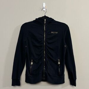 BCBG MaxAzria women’s Y2K black hooded full zip jacket